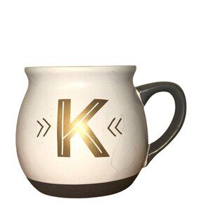 White & Gray Threshold Initial "K" Stoneware Mug 16 Oz Dishwasher & Microwave Sa